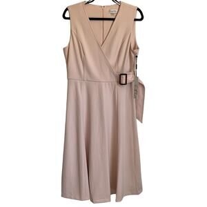 NWT Calvin Klein Belt Trim A Line Dress in Pale Pink